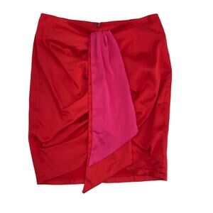 RIVR Red Pink Satin Ruched Front Mini Skirt Womens Small